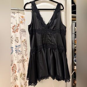 Free People Black Lace Trim Satin Chemise/Dress